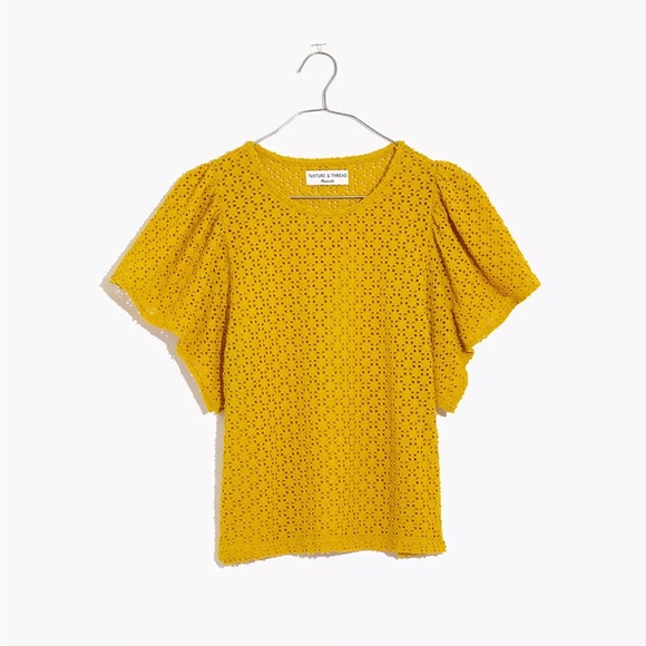 Madewell Texture & Thread Eyelet Flutter Sleeve Top. Women’s Size M - Picture 1 of 8